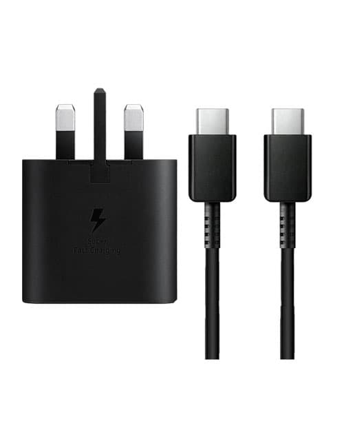 شارژر دیواری سوپر فست سامسونگ 3 پین 25 وات Type-C با کابل مشکی