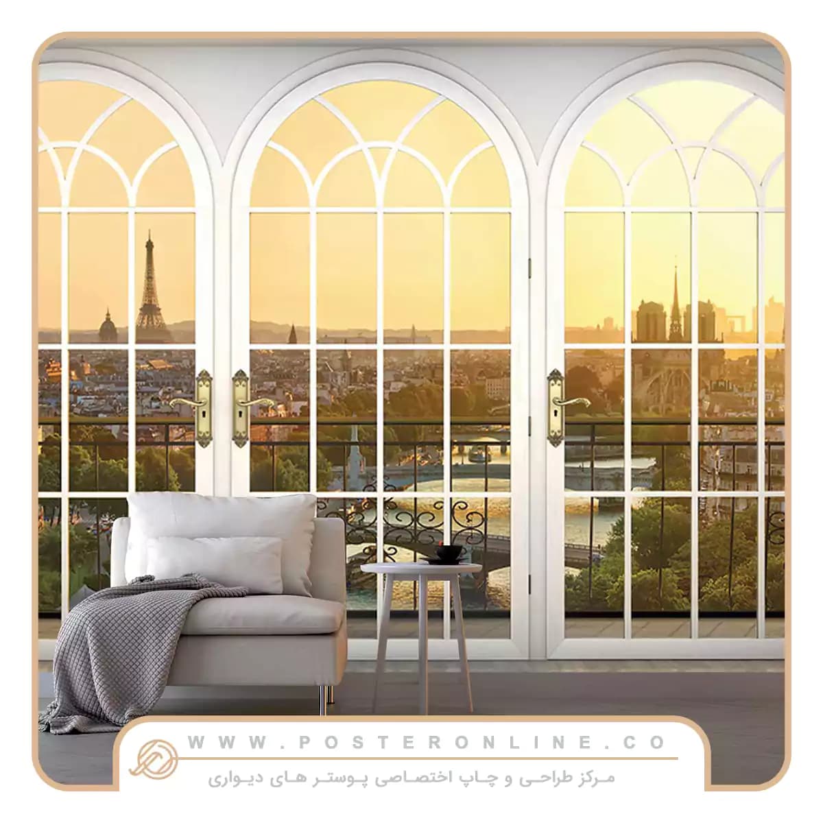 پوستر دیواری منظره پنجره رو به برج ایفل کد mt-83524