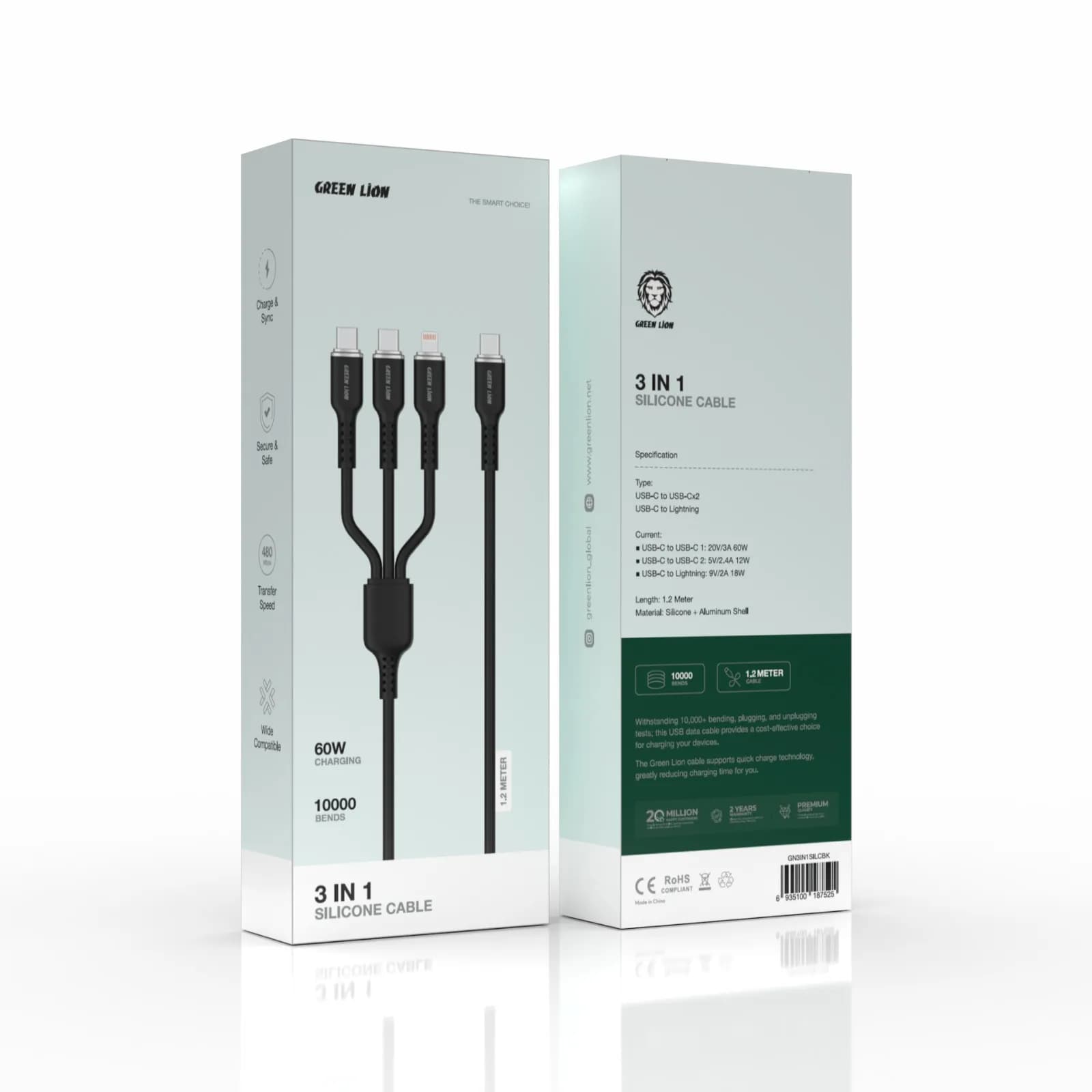 کابل 3 در 1 گرین لاین مدل Type-C به Type-C/Lightning