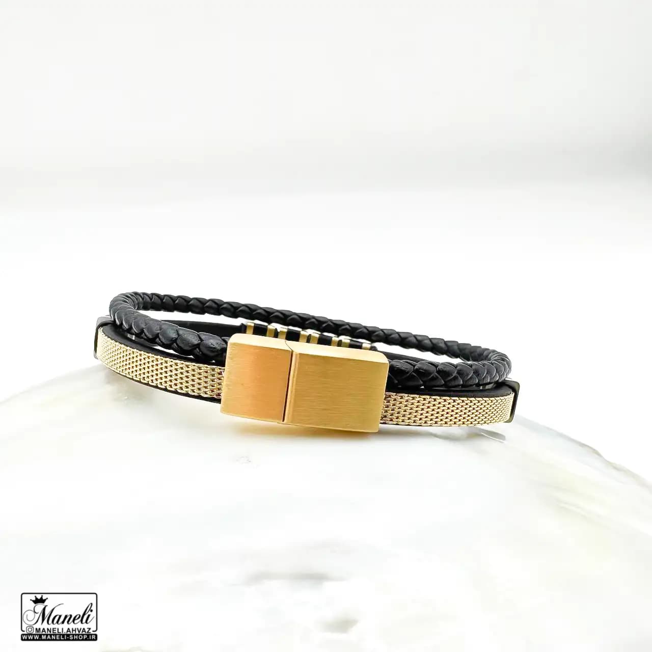 دستبند چرم استیل مردانه MONTBLANC | مشکی طلایی 14030812 — تصویر ۳
