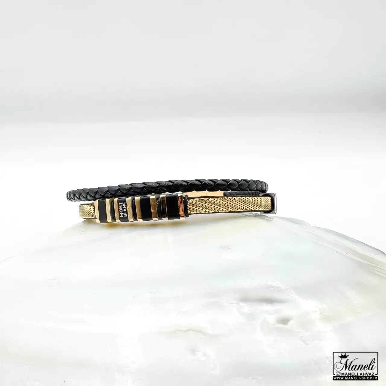 دستبند چرم استیل مردانه MONTBLANC | مشکی طلایی 14030812 — تصویر ۲