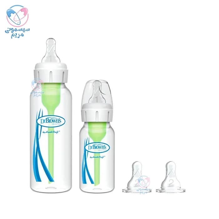 ست شیشه شیر 120 و 250 میلی لیتر با سرشیشه اضافه دکتر براون Dr BROWNS