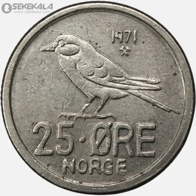 سکه 25 اوره نروژ 1971 (اولاف پنجم)(UNC)