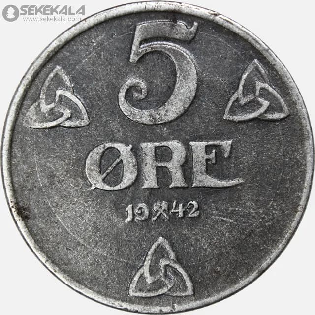 سکه 5 اوره نروژ 1942 (هاکان هفتم) — تصویر ۲
