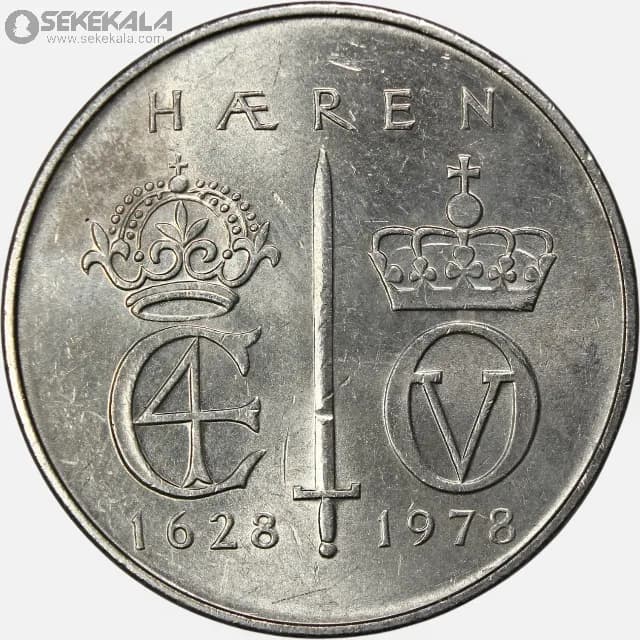 سکه 1 کرون یادبودی نروژ 1978 (اولاف پنجم)(AU) — تصویر ۲