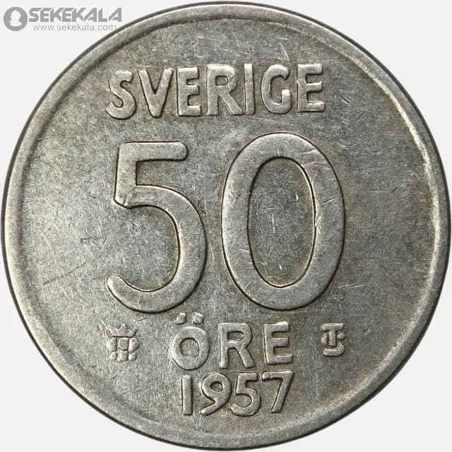 سکه 50 اوره نقره سوئد 1957 (گستاو آدولف ششم) — تصویر ۲