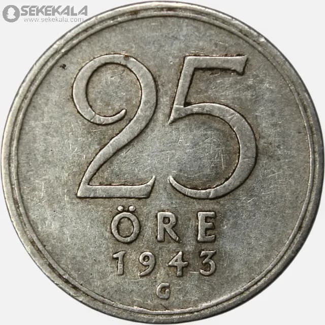 سکه 25 اوره نقره سوئد 1943 (گستاو پنجم) — تصویر ۲