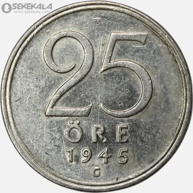 سکه 25 اوره نقره سوئد 1945 (گستاو پنجم) — تصویر ۲