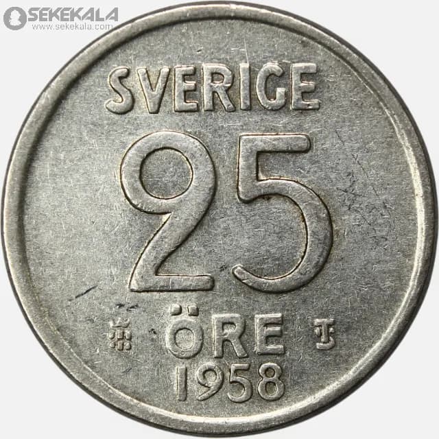 سکه 25 اوره نقره سوئد 1958 (گستاو آدولف ششم) — تصویر ۲