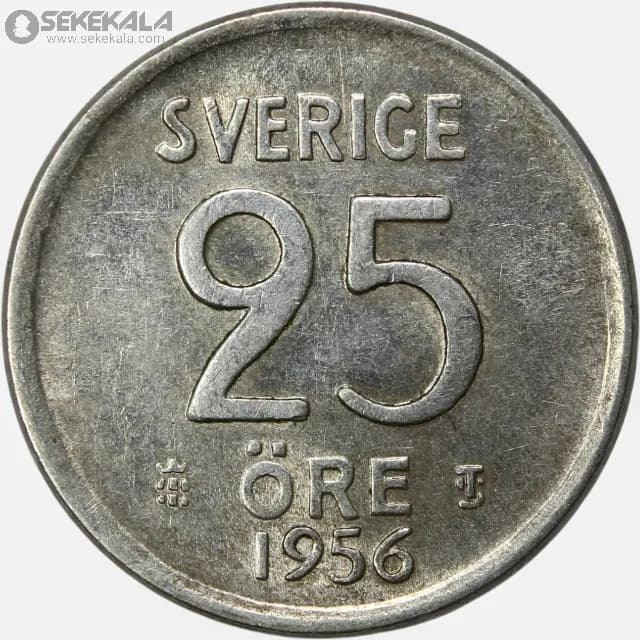 سکه 25 اوره نقره سوئد 1956 (گستاو آدولف ششم)(AU) — تصویر ۲