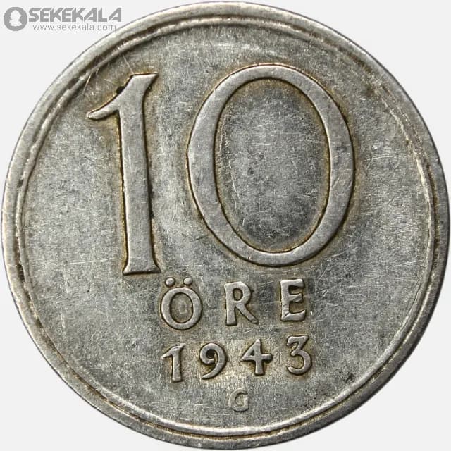 سکه 10 اوره نقره سوئد 1943 (گستاو پنجم) — تصویر ۲