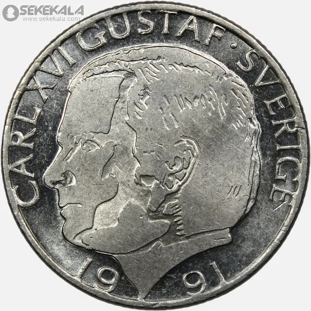 سکه 1 کرون سوئد 1991 (+AU)