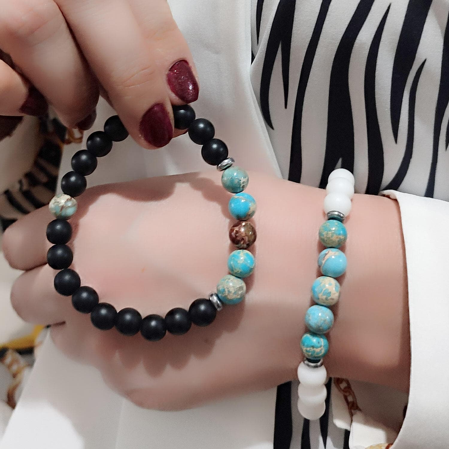 دستبند ست سنگ اونیکس و فیروزه za-n474 — تصویر ۲