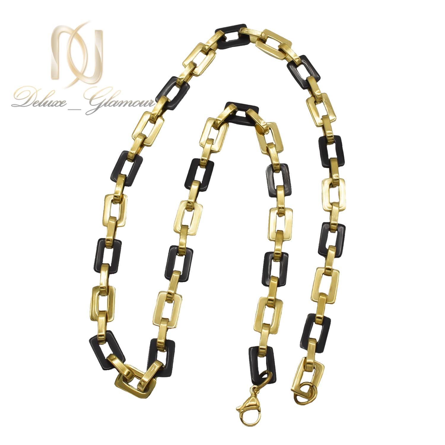 زنجیر مردانه استیل دو رنگ طلایی و مشکی آجری ne-n193