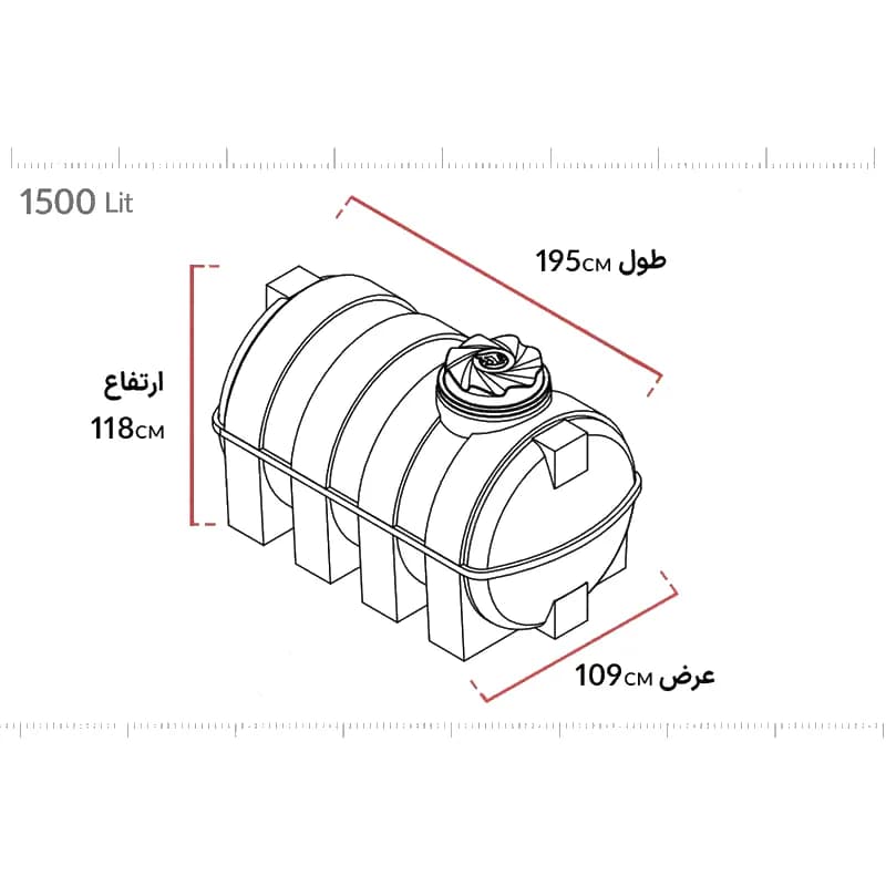 تانکر افقی (خوابیده) 1500 لیتری سه لایه آنتی باکتریال تهران پلیمر یارا — تصویر ۲