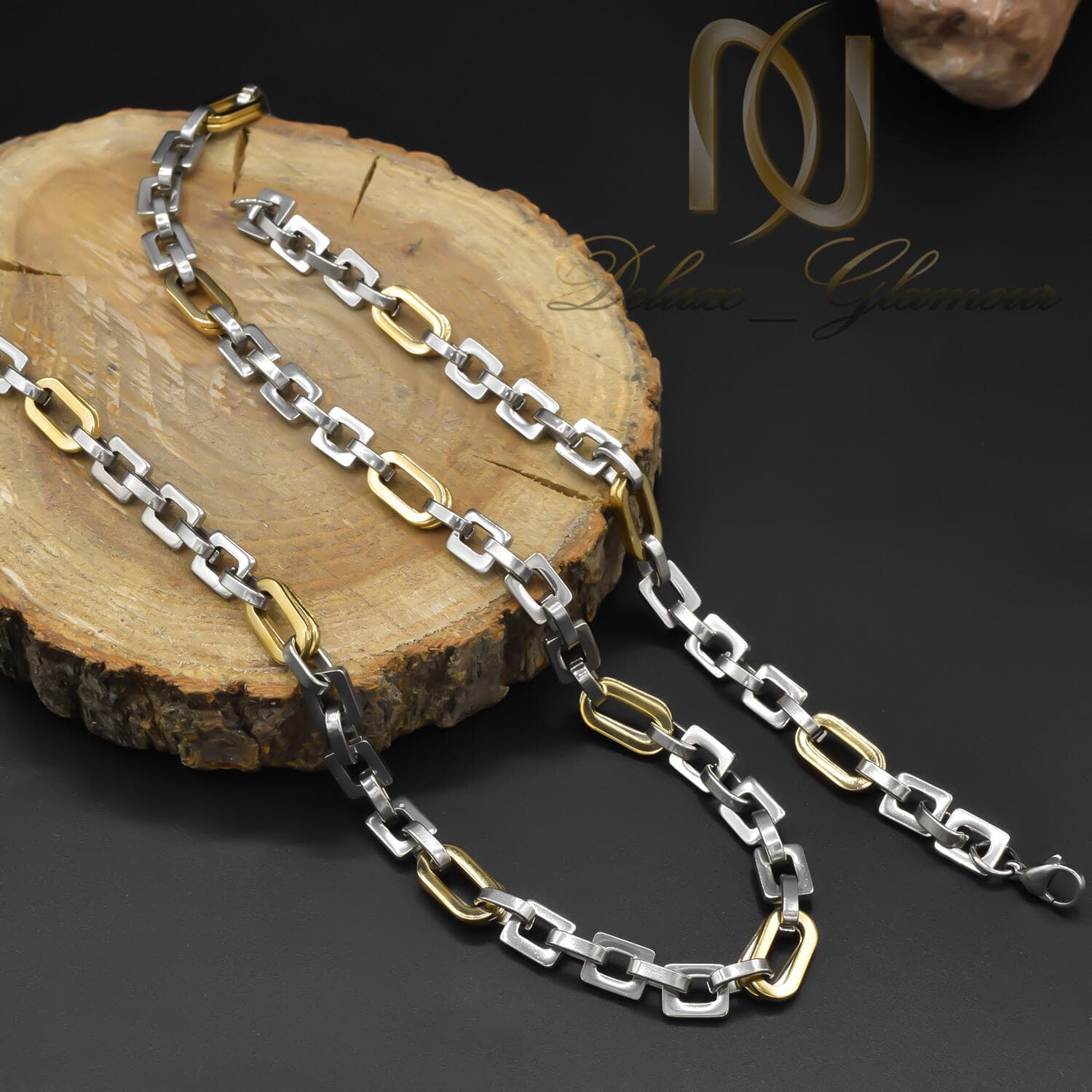 ست مردانه استیل دو رنگ آجری طلایی و نقره ای ce-n123 — تصویر ۳