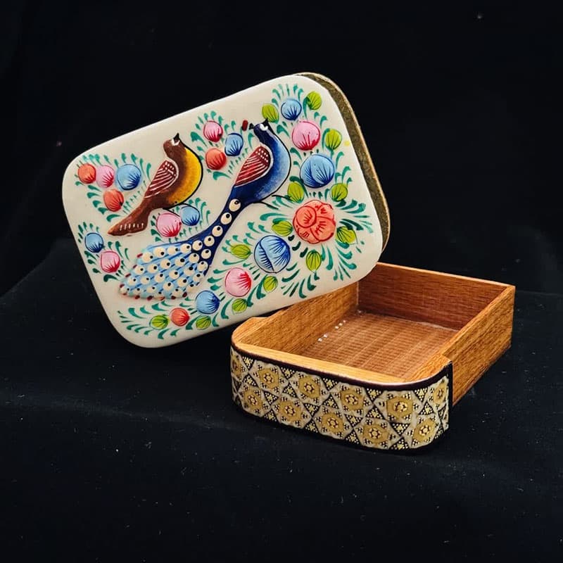 جعبه خاتم کاری چوبی کشویی گل وبلبل — تصویر ۳