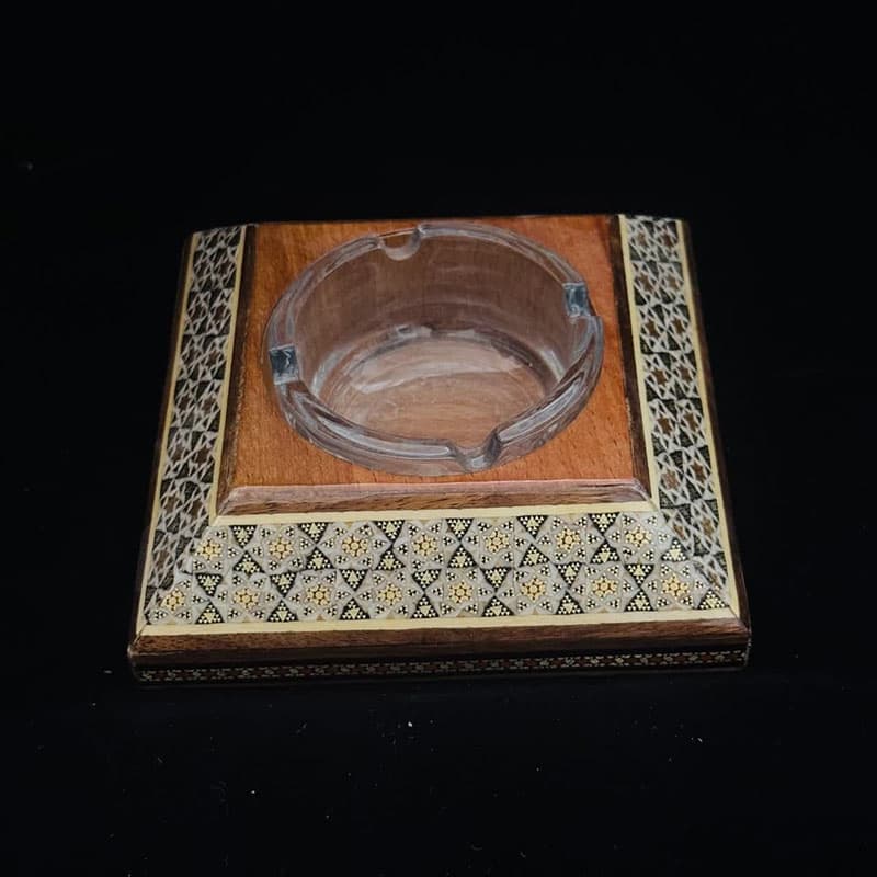 زیر سیگاری خاتم کاری چوبی مدل خورشیدی اعلا — تصویر ۲