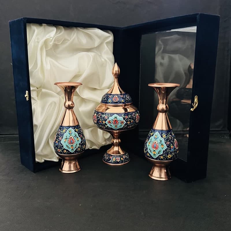 ست هدیه مس و پرداز شکلات خوری و گلدان 25 — تصویر ۷