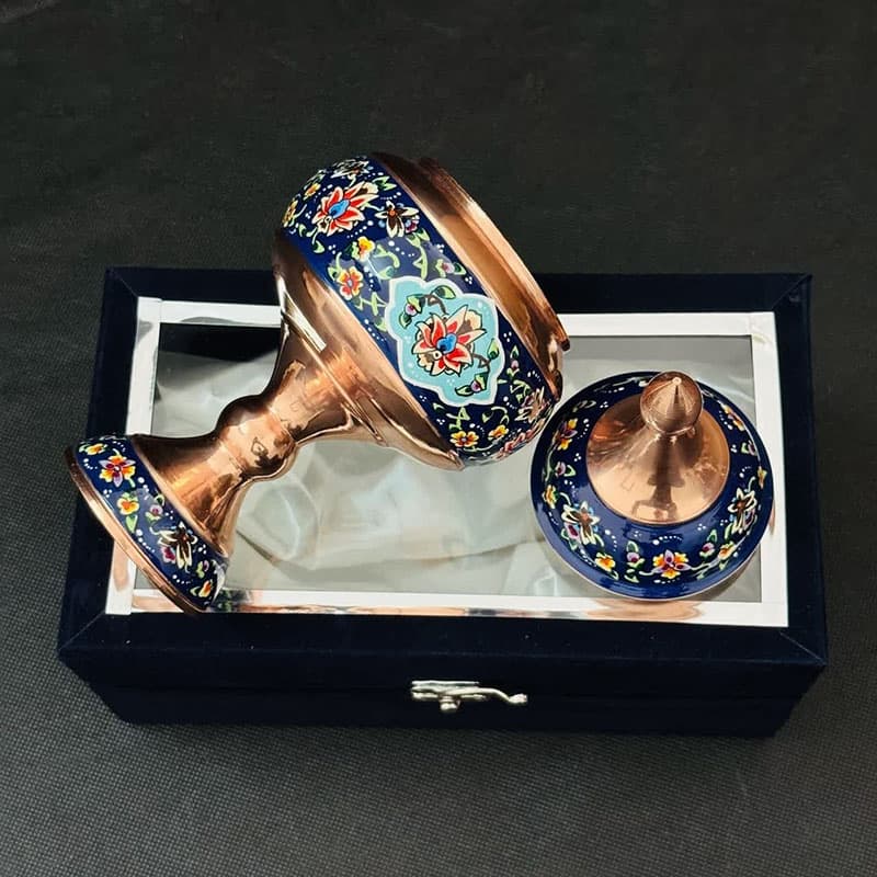 شکلات خوری مس و پرداز ارتفاع 25 با جعبه مخمل — تصویر ۳