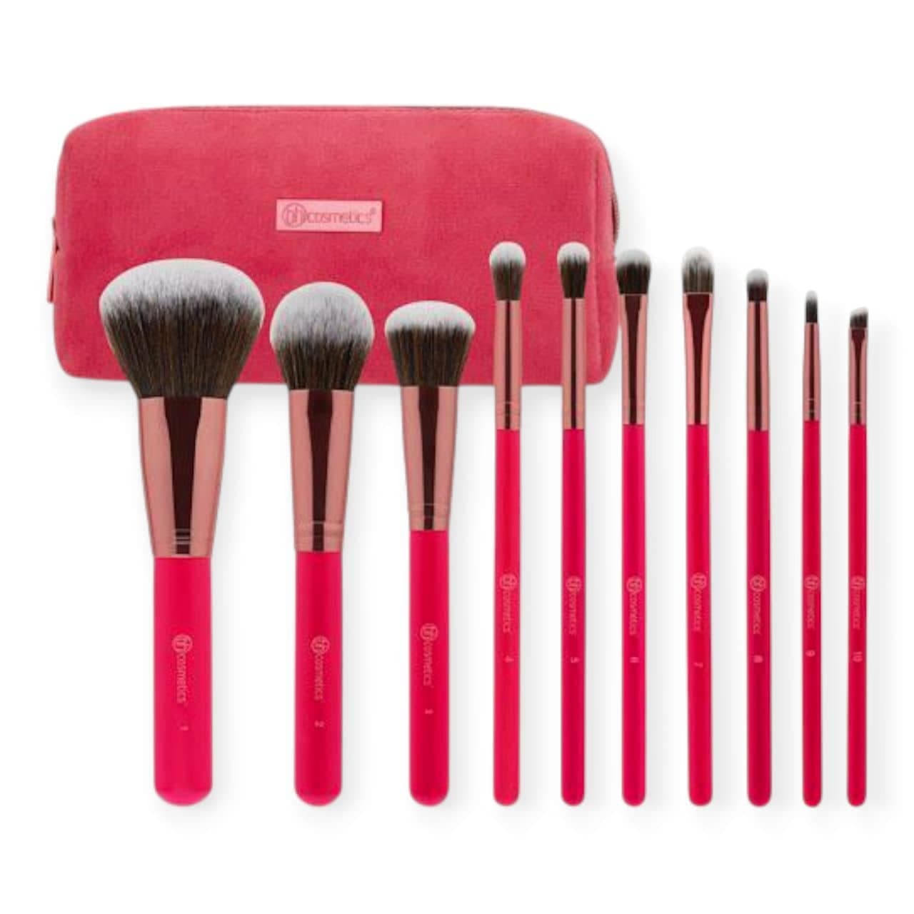 ست براش بی اچ کازمتیکس BH COSMETICS طرح مخملی صورتی مجموعه 10 عددی