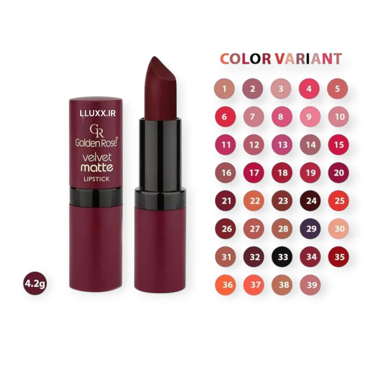 رژ لب جامد ولوت مات گلدن‌رزGOLDENROSE مدل Velvet Matte