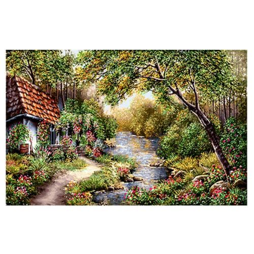 تابلو فرش منظره کلبه جنگلی کد 23171