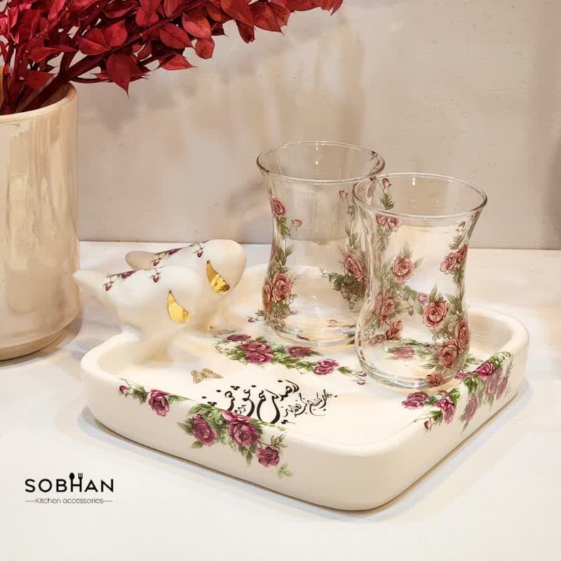سینی یک نفره مربع گلسرخی
