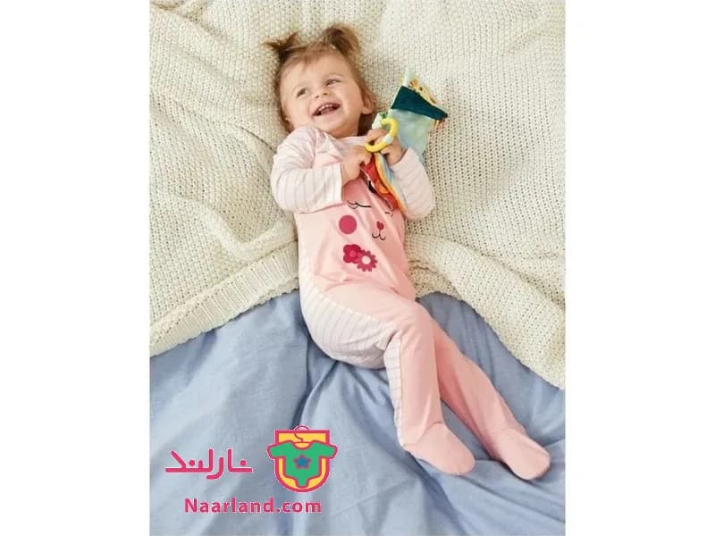 سرهم نوزادی جوراب دار لوپیلو آلمان صورتی روشن طرح گربه — تصویر ۲