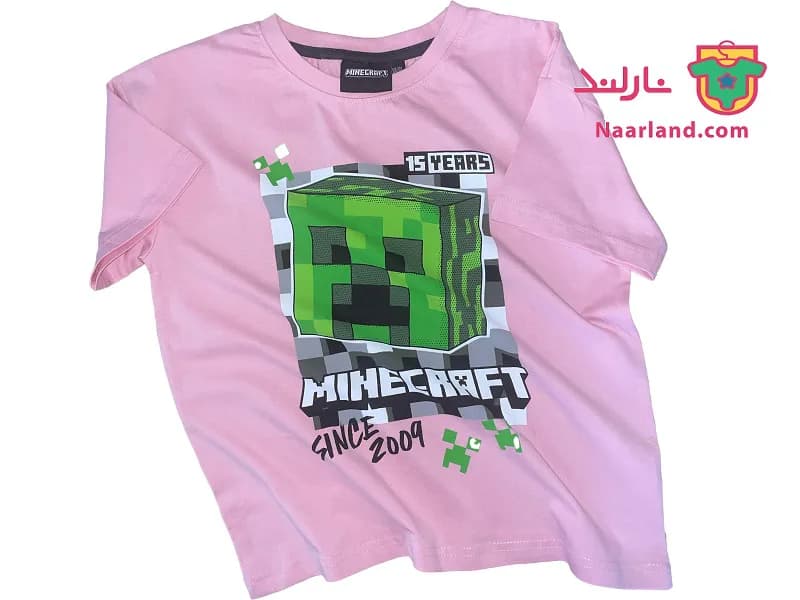 تیشرت کراپ دخترانه طرح ماینکرافت Minecraft صورتی روشن — تصویر ۶