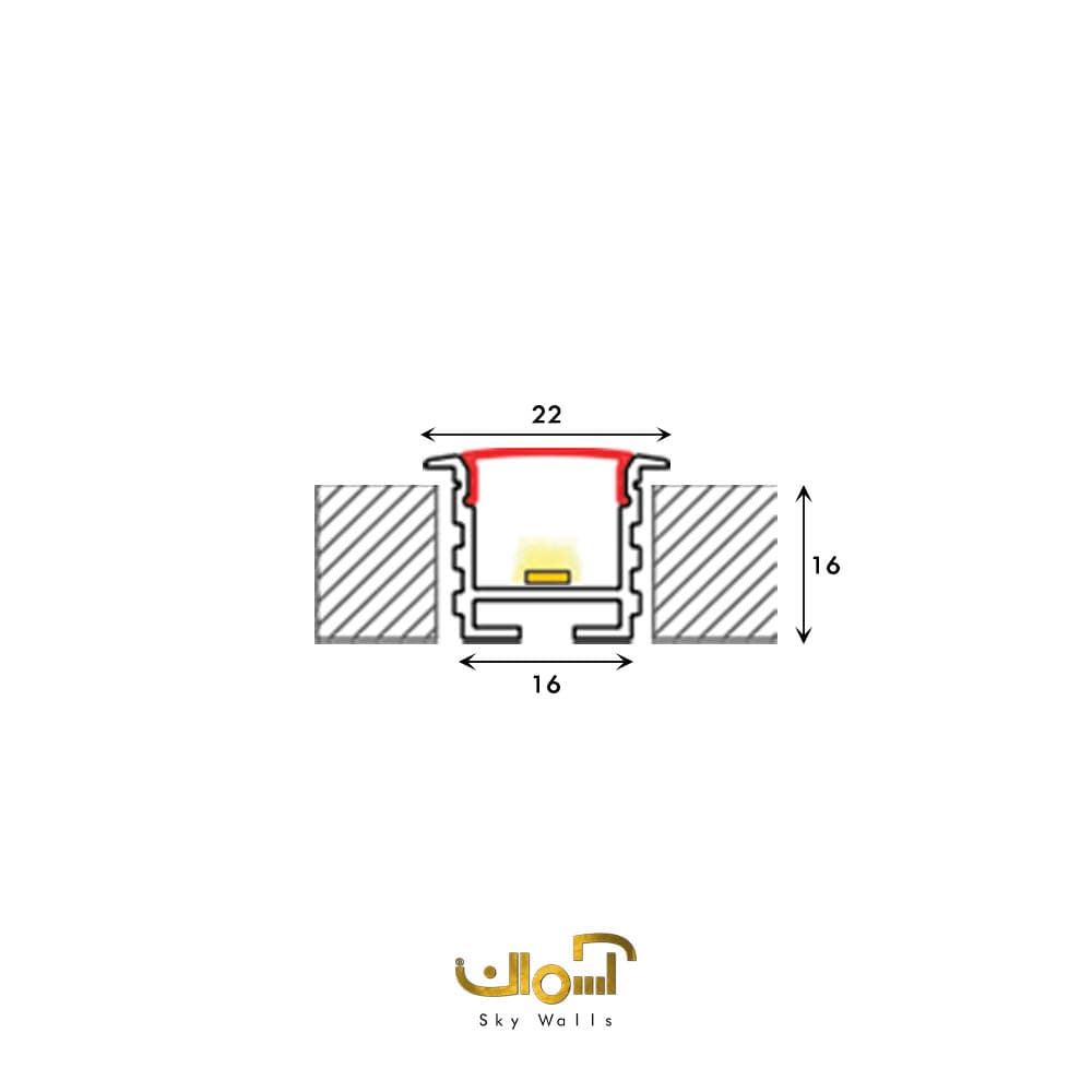 پروفیل لاین نوری توکار عرض 16 میل تک لاین — تصویر ۵