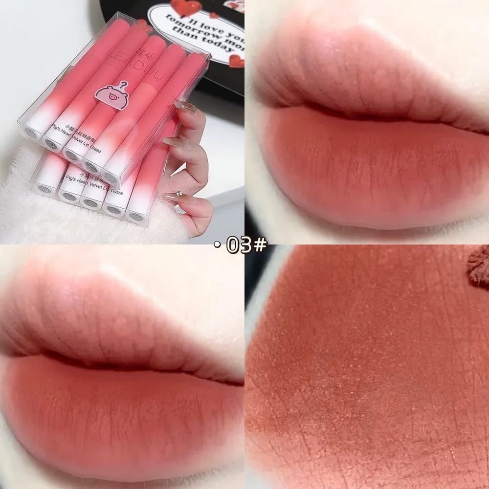 پک رژ لب مخملی خوکی LEADUU مدل Pig’s Head Velvet Lip Glaze — تصویر ۳