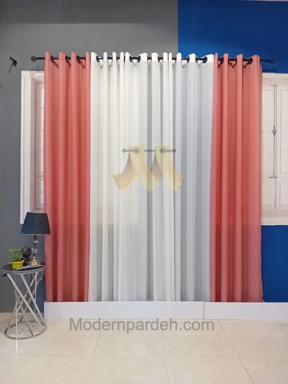 پرده آماده پانچی حریربافتدار گلبهی سفید (عرض2/5تا3متر)