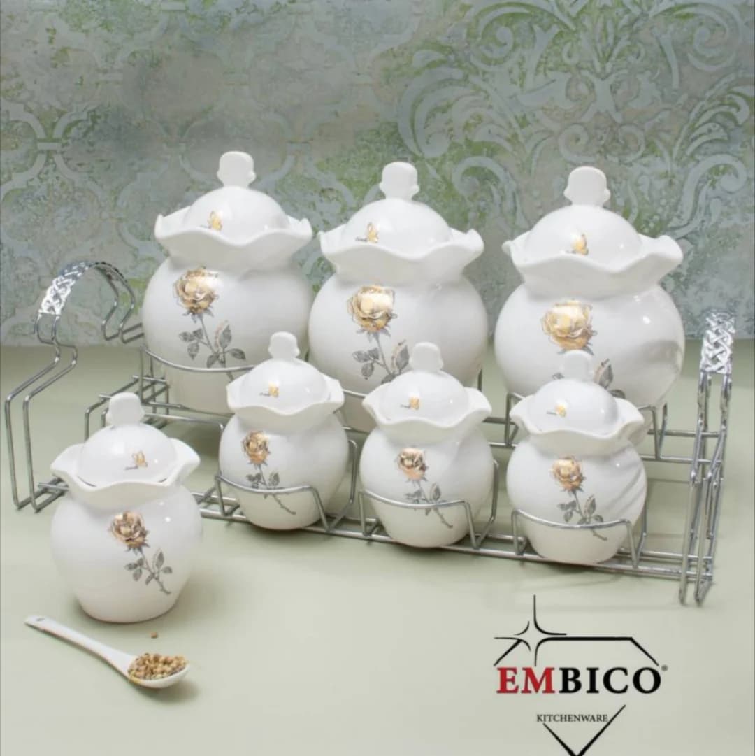 پاسماوری هفت پارچه امبیکو Embico استند دار مدل وانا گل رز آب طلا کد 4078 — تصویر ۲