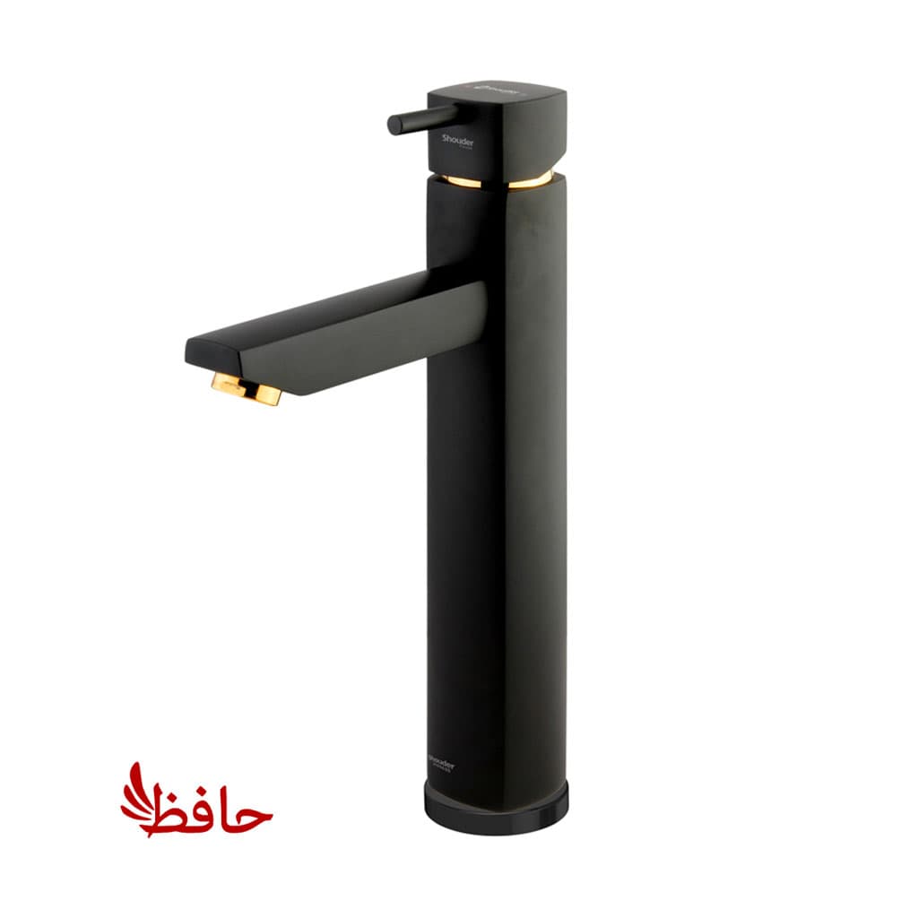 شیر روشویی پایه بلند شودر مدل یونیک مشکی طلایی