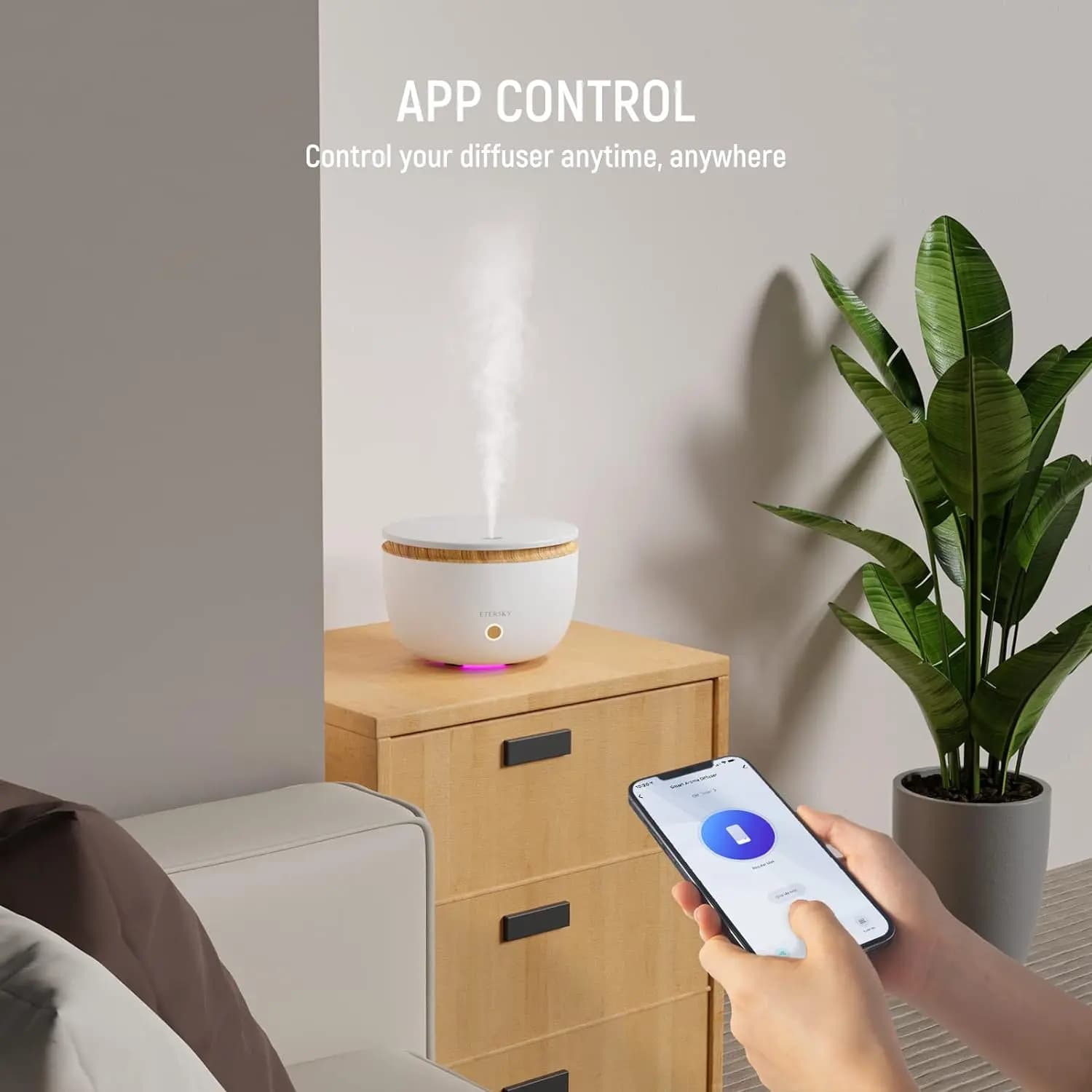 دستگاه بخور/خوشبو کننده و رطوبت ساز (آروماتراپی هوشمند) Etersky Alexa Smart Essential | با تایمر و 7 نور RGB، مدل | 500 میلی متر ‎GX-28K — تصویر ۴