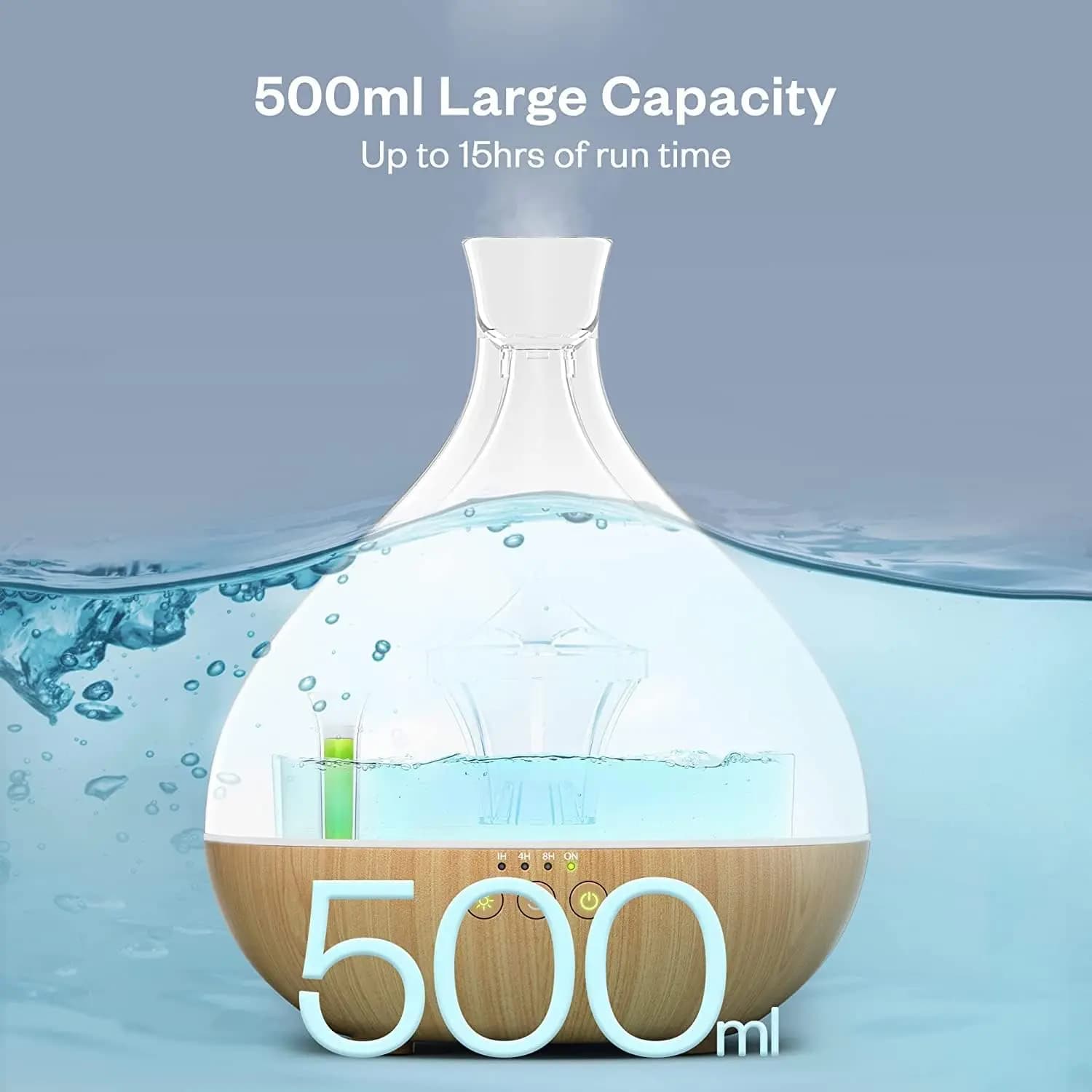 دستگاه بخور/خوشبو کننده و رطوبت ساز (آروماتراپی هوشمند) Vivlot, Aroma Diffuser | با تایمر و 7 نور RGB، مدل | 500 میلی متر VL-PCN009 — تصویر ۶