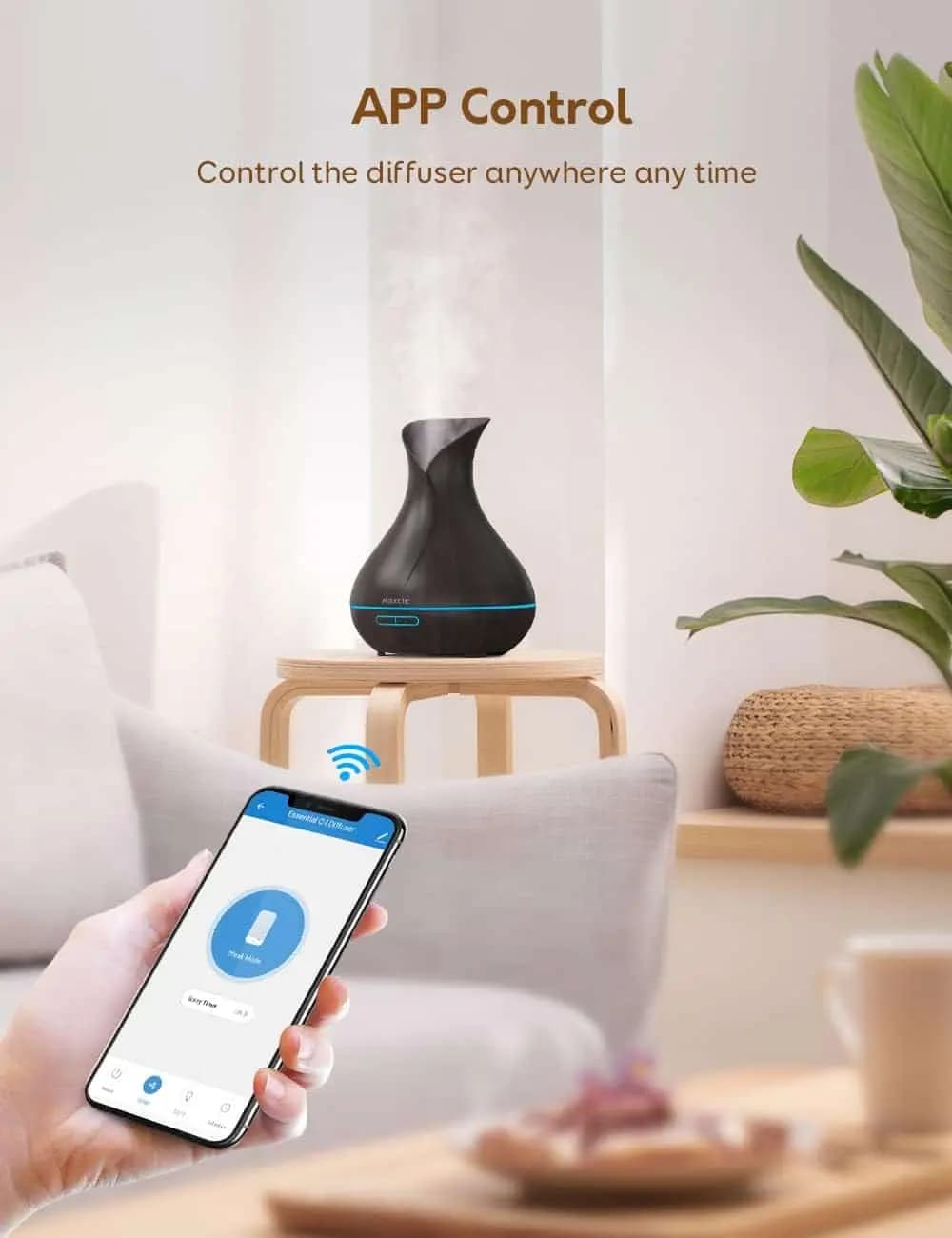 دستگاه بخور/خوشبو کننده و رطوبت ساز (آروماتراپی هوشمند) Maxcio, Aroma Diffuser | با تایمر و 7 نور RGB، مدل DT-1522-X — تصویر ۳