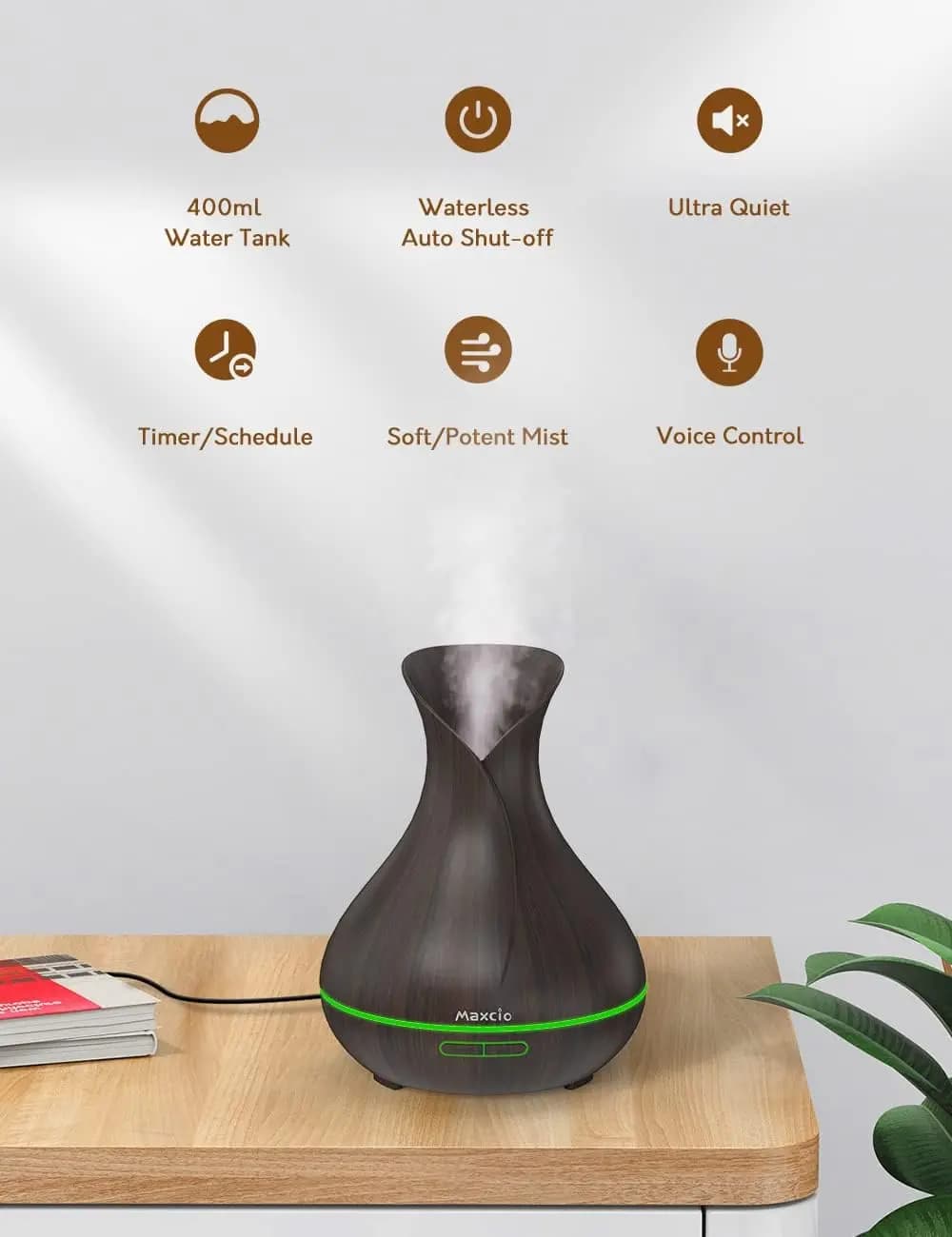 دستگاه بخور/خوشبو کننده و رطوبت ساز (آروماتراپی هوشمند) Maxcio, Aroma Diffuser | با تایمر و 7 نور RGB، مدل DT-1522-X — تصویر ۶