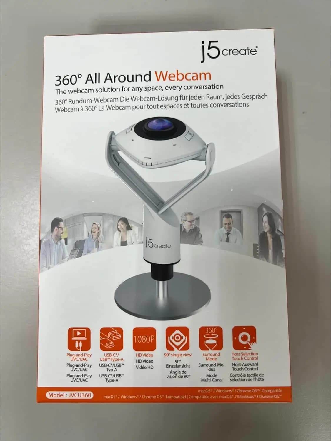 وب کم کنفرانس ویدئویی با تصویر 360 درجه 1080P HD با میکروفون با کیفیت بالا، USB-C | برای ویدئو کنفرانس، ( JVCU360 | j5create) — تصویر ۷