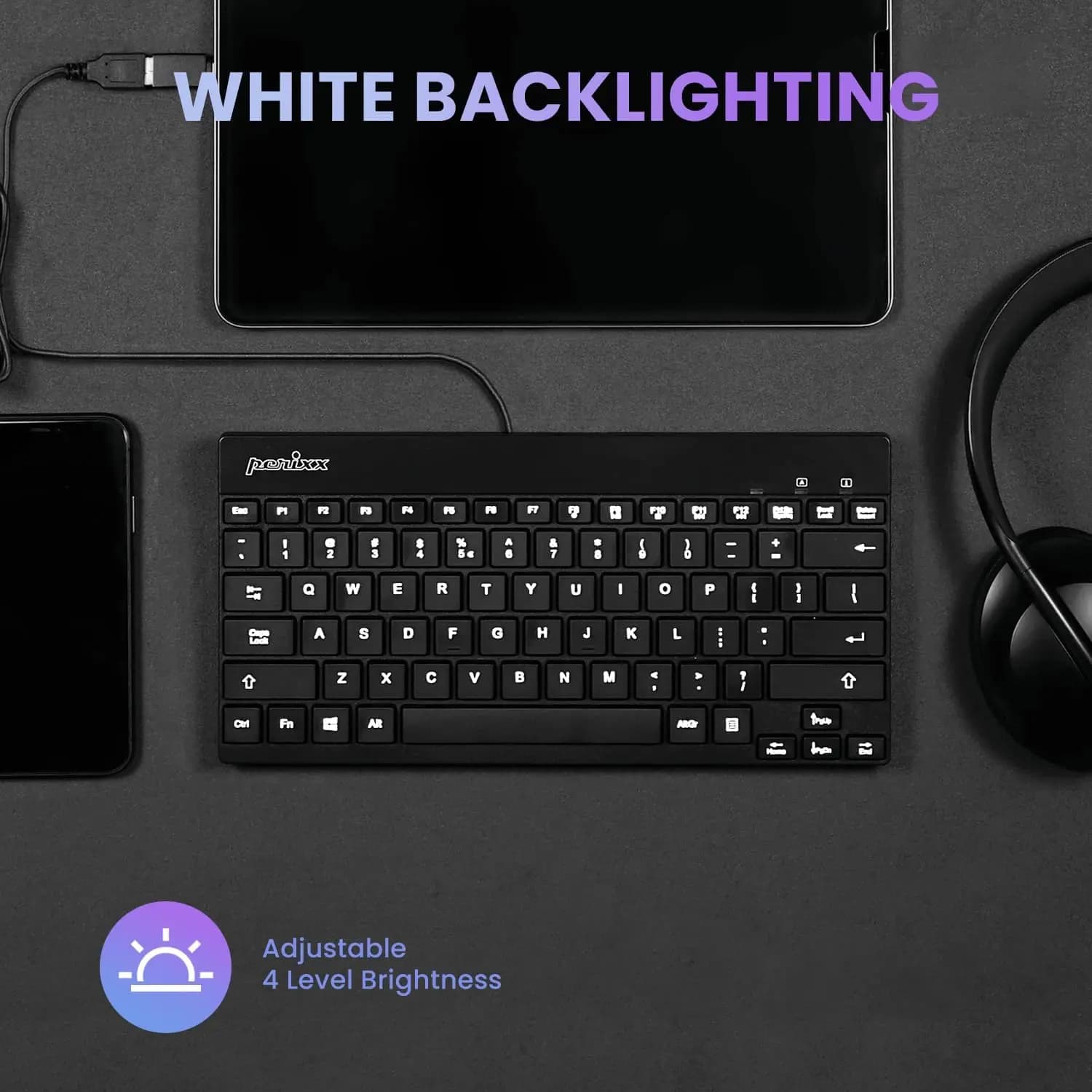 کیبورد (صفحهکلید) سیم دار محصول کشور آلمان USB با نور پسزمینه مدل PERIBOARD-326 برند Perixx — تصویر ۳