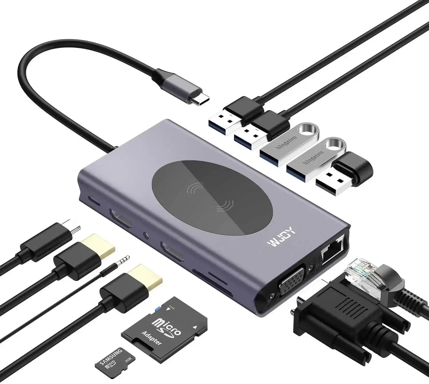 هاب 14 پورت 75 وات وایرلس WJOY USB C Hub Laptop Docking Station