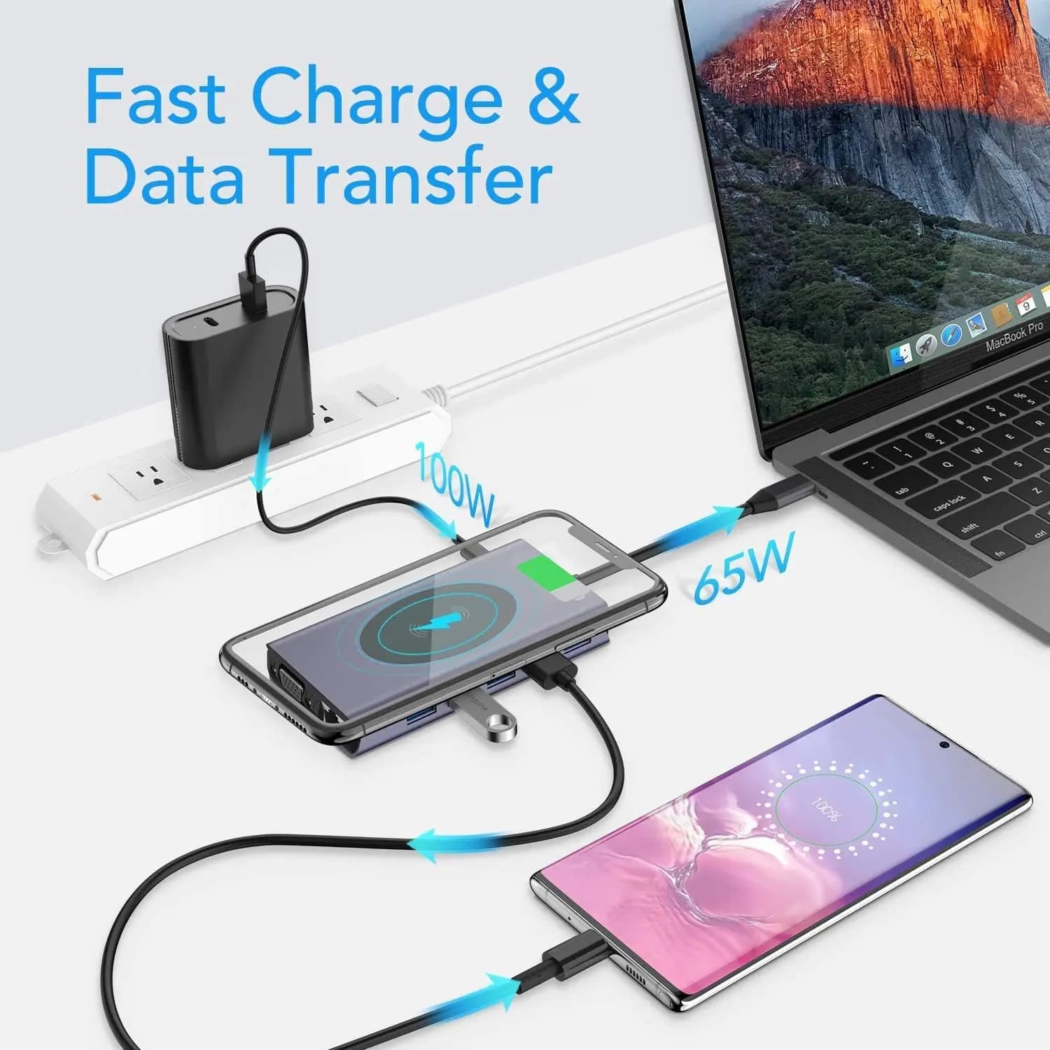 هاب 14 پورت 75 وات وایرلس WJOY USB C Hub Laptop Docking Station — تصویر ۵