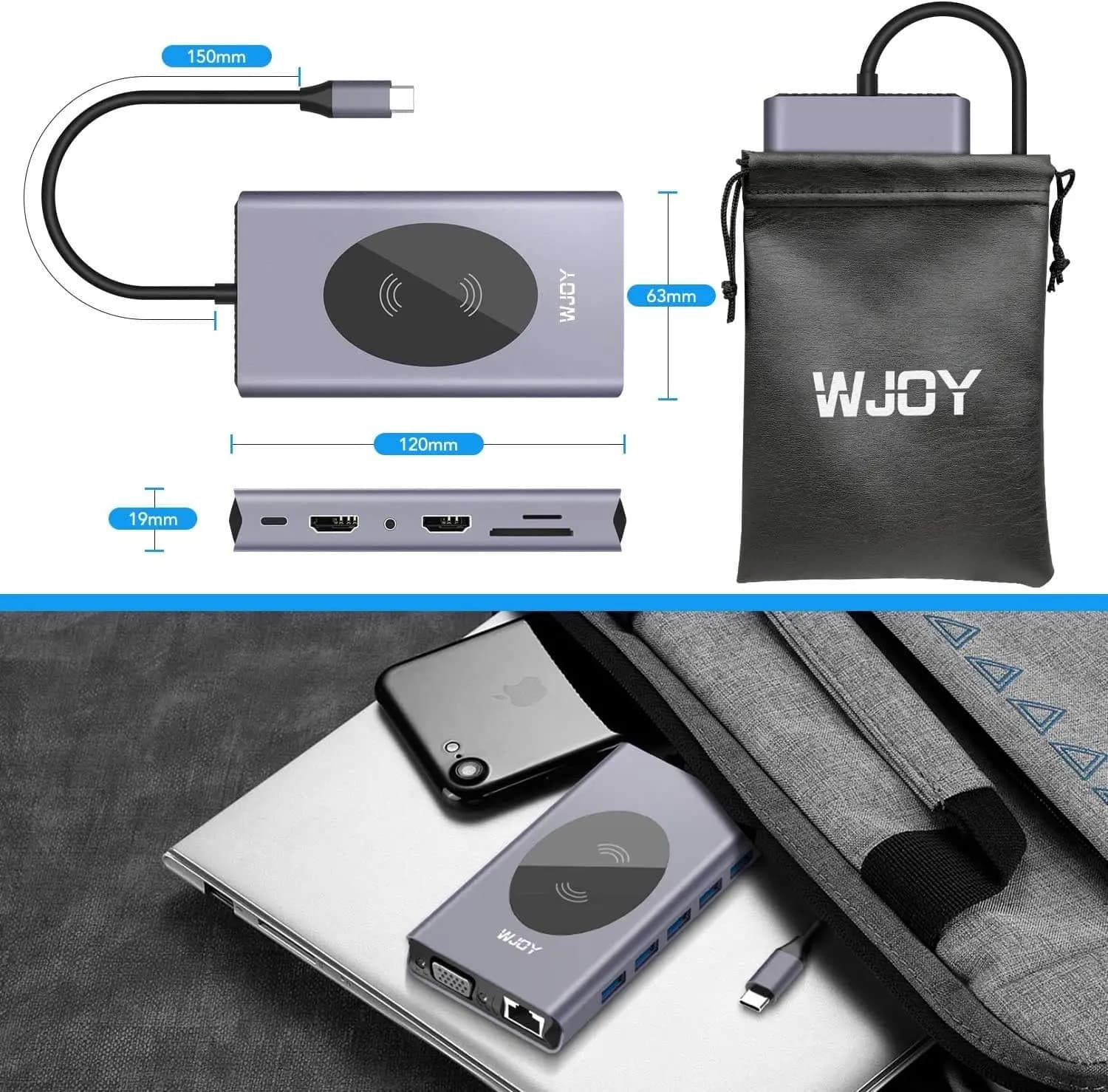 هاب 14 پورت 75 وات وایرلس WJOY USB C Hub Laptop Docking Station — تصویر ۲