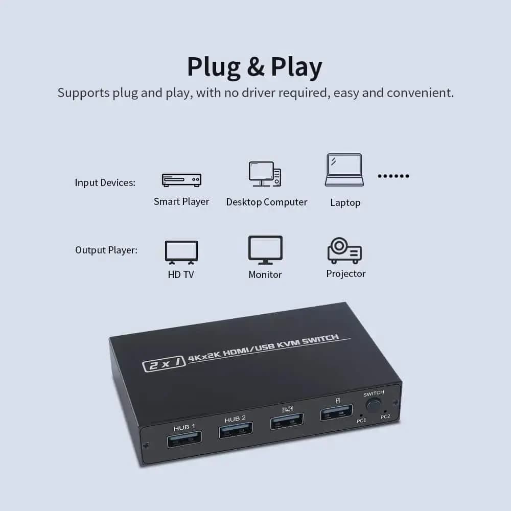 سوئیچ KVM مدل 2 پورت HDMI و USB برند Aimos | KVM 2Port HDMI — تصویر ۴