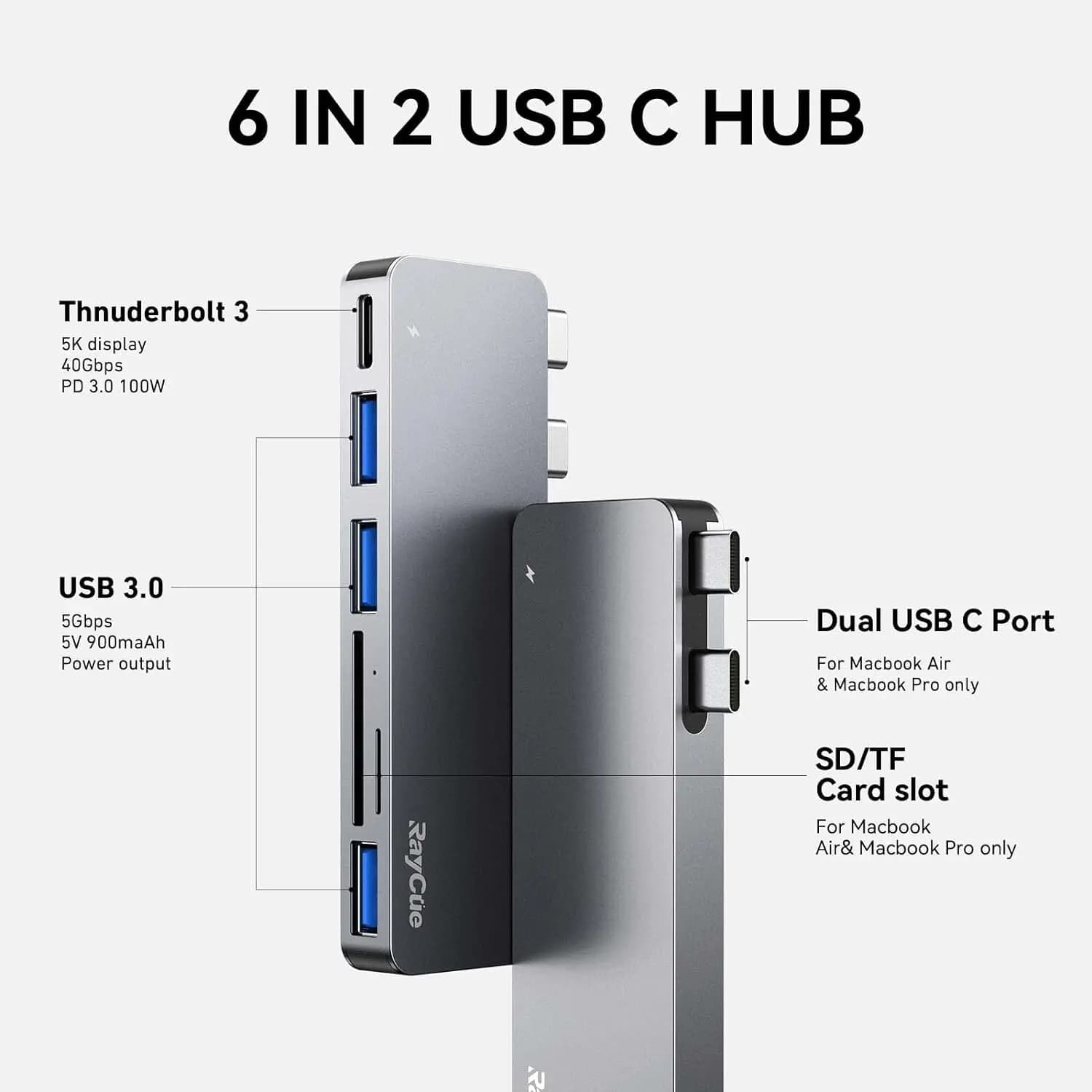 پورت هاب USB C | RayCue با آداپتور MacBook Multiport با Thunderbolt 3/3T, 3 Ports USBSDd3, 3 — تصویر ۶