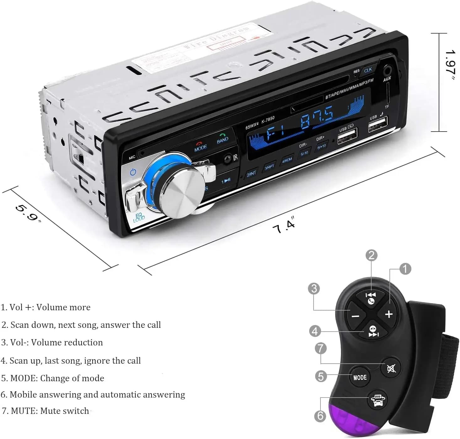 پخش خودرو بلوتوث، اندروید-N-1901 – Car Radio Bluetooth Hands-Free, CENXINY | iOS — تصویر ۴