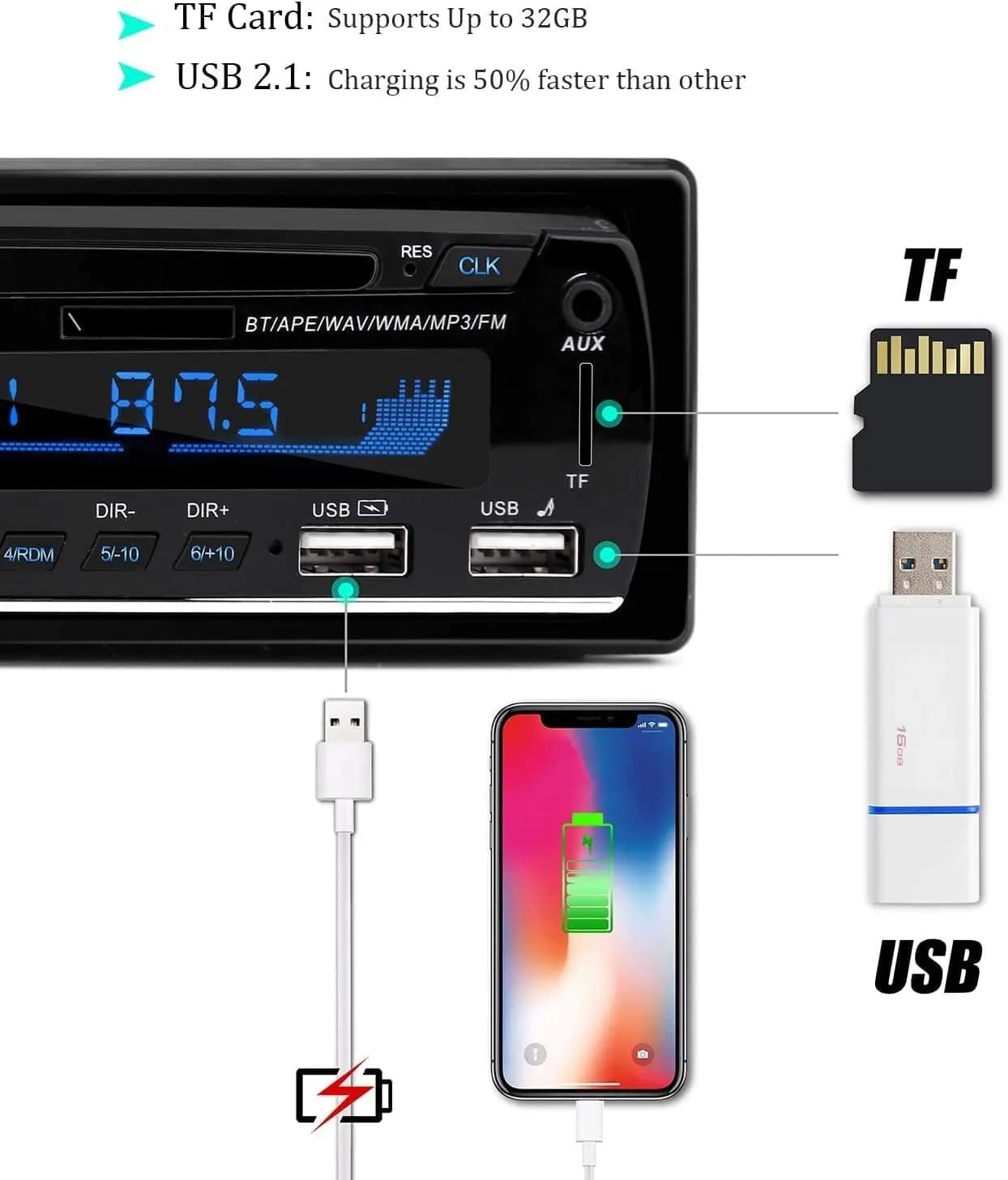 پخش خودرو بلوتوث، اندروید-N-1901 – Car Radio Bluetooth Hands-Free, CENXINY | iOS — تصویر ۵