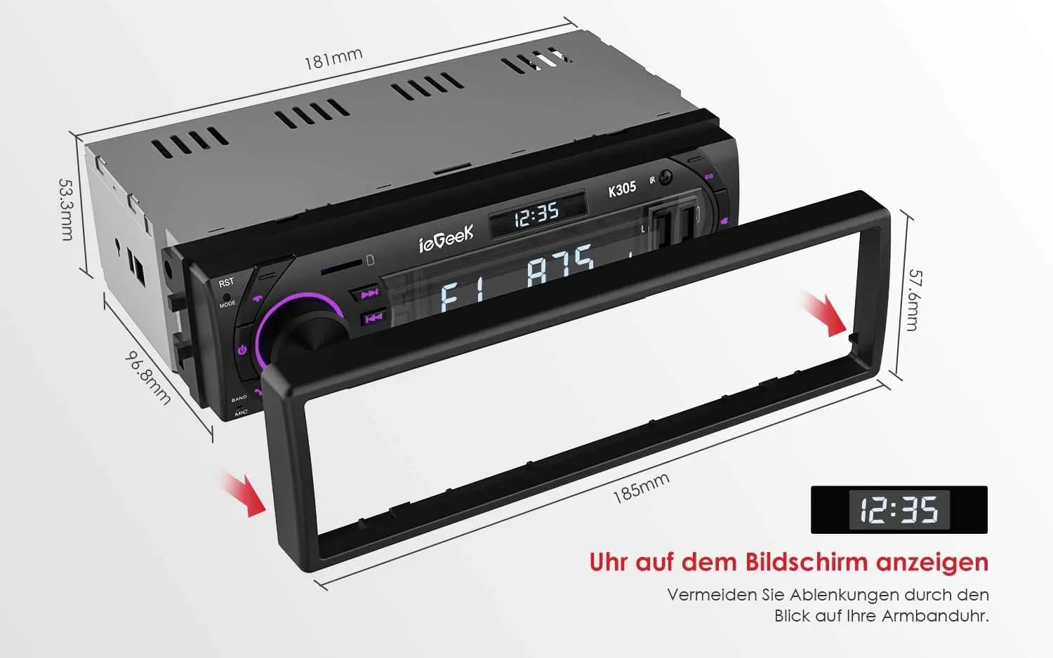 پخش خودرو ieGeek Car Radio Bluetooth 5.0 k305 — تصویر ۲