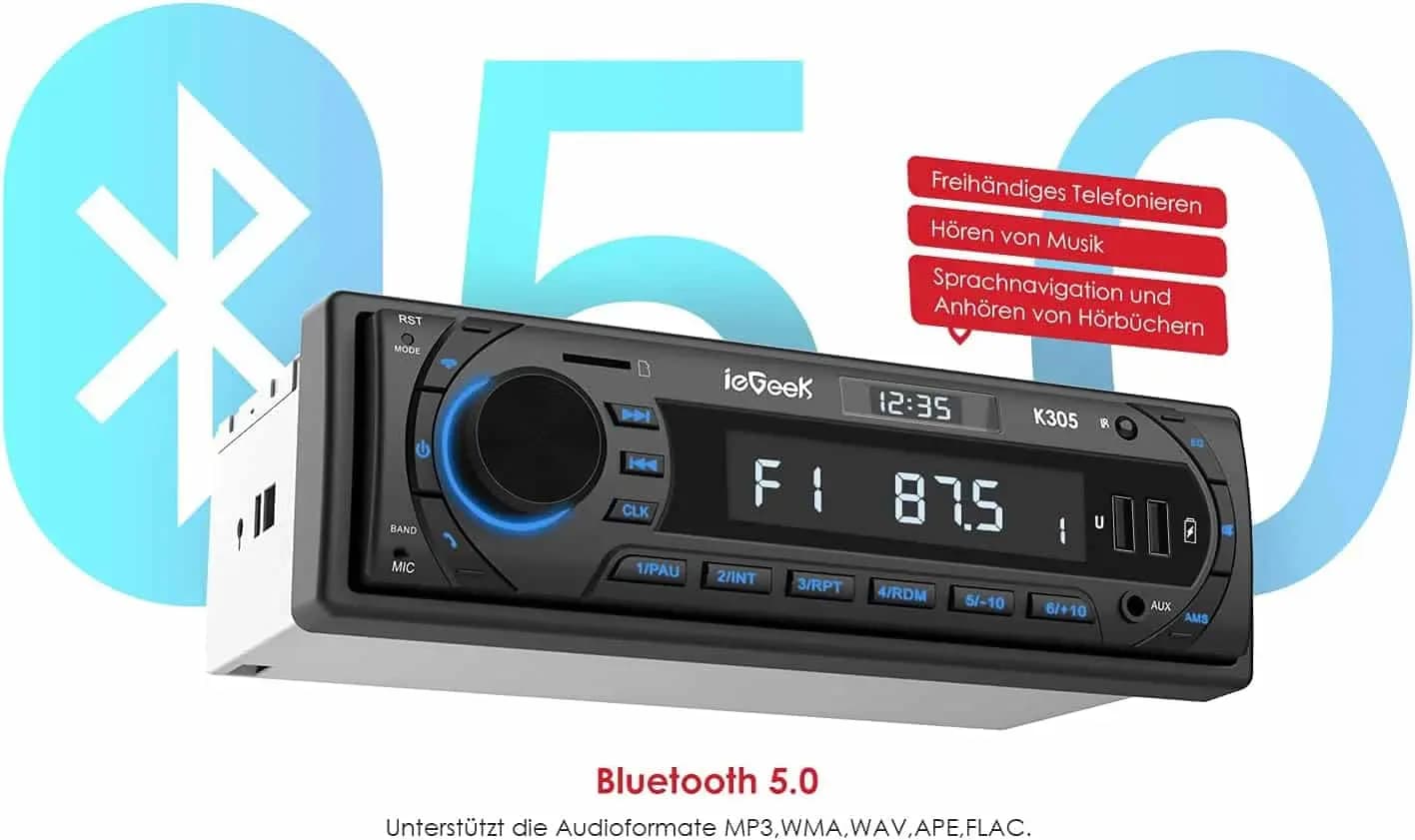 پخش خودرو ieGeek Car Radio Bluetooth 5.0 k305 — تصویر ۴